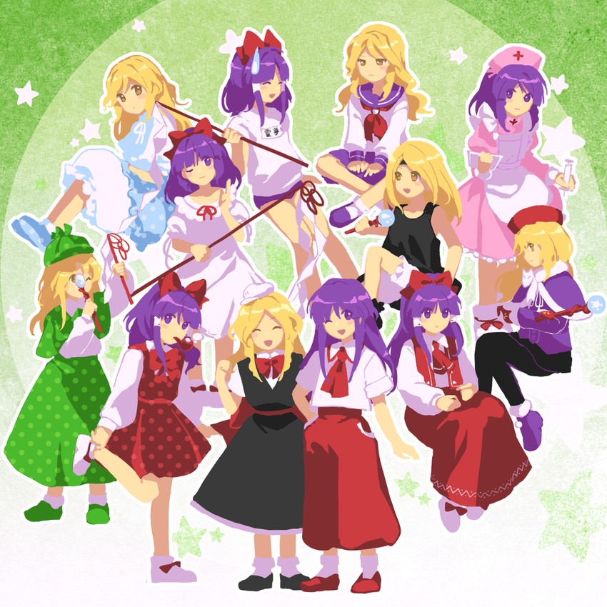 hakurei reimu, kirisame marisa, mimasaka irori, and torte (touhou and 3 more) drawn by kaigen_1025