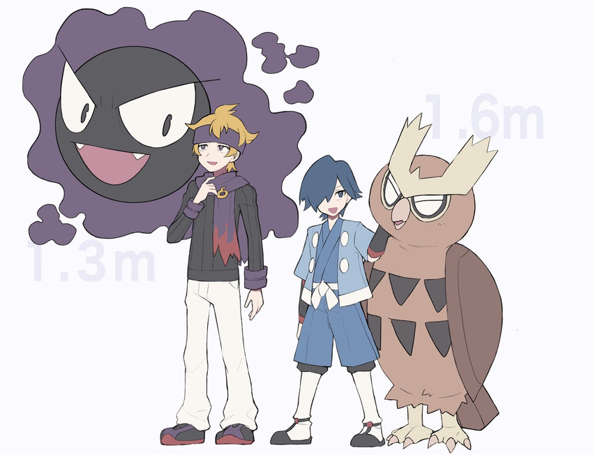 gastly, morty, falkner, and noctowl (pokemon and 1 more) drawn by tyako_089