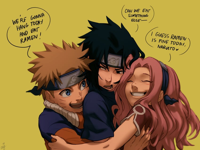 haruno sakura, uzumaki naruto, and uchiha sasuke (naruto) drawn by ceejles