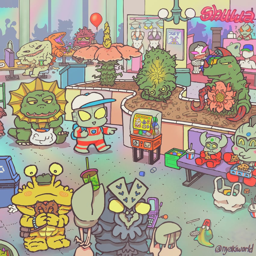 ultraman, zetton, ultraseven, ultraman tarou, baltan seijin, and 12 more (ultra series and 4 more) drawn by nyakiworld