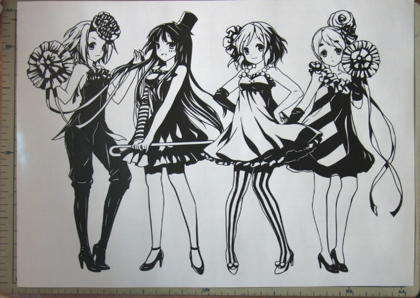 akiyama mio, hirasawa yui, tainaka ritsu, and kotobuki tsumugi (k-on!) drawn by cuteg and ine_hana