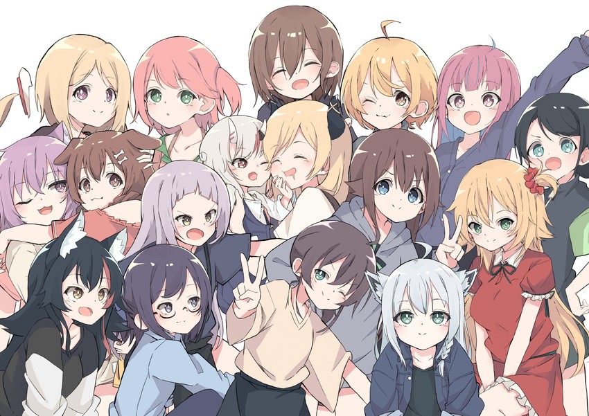 shirakami fubuki, nekomata okayu, minato aqua, sakura miko, ookami mio, and 12 more (hololive) drawn by sasakungoodsize