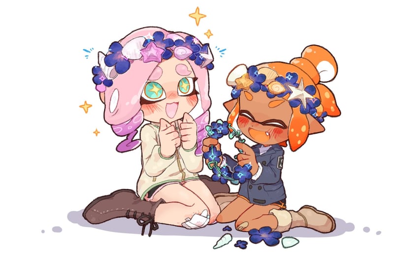 inkling player character, inkling girl, octoling player character, and octoling girl (splatoon and 1 more) drawn by eeeeekyawaiii