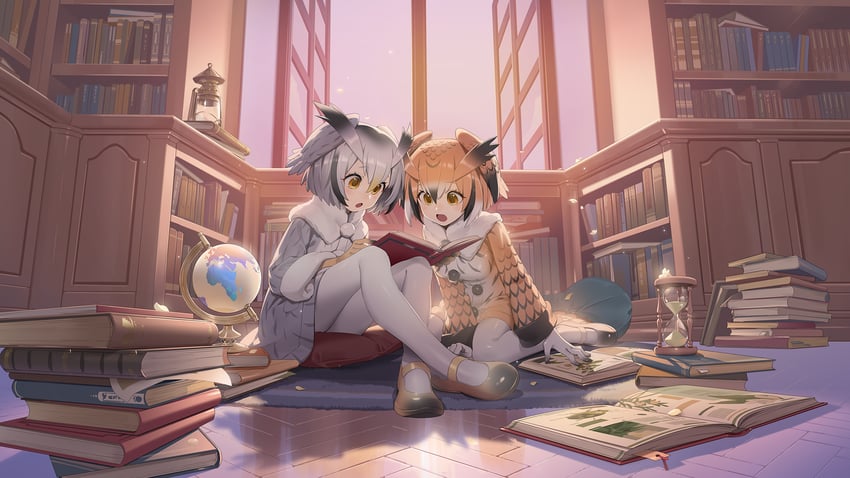 northern white-faced owl and eurasian eagle owl (kemono friends and 1 more)