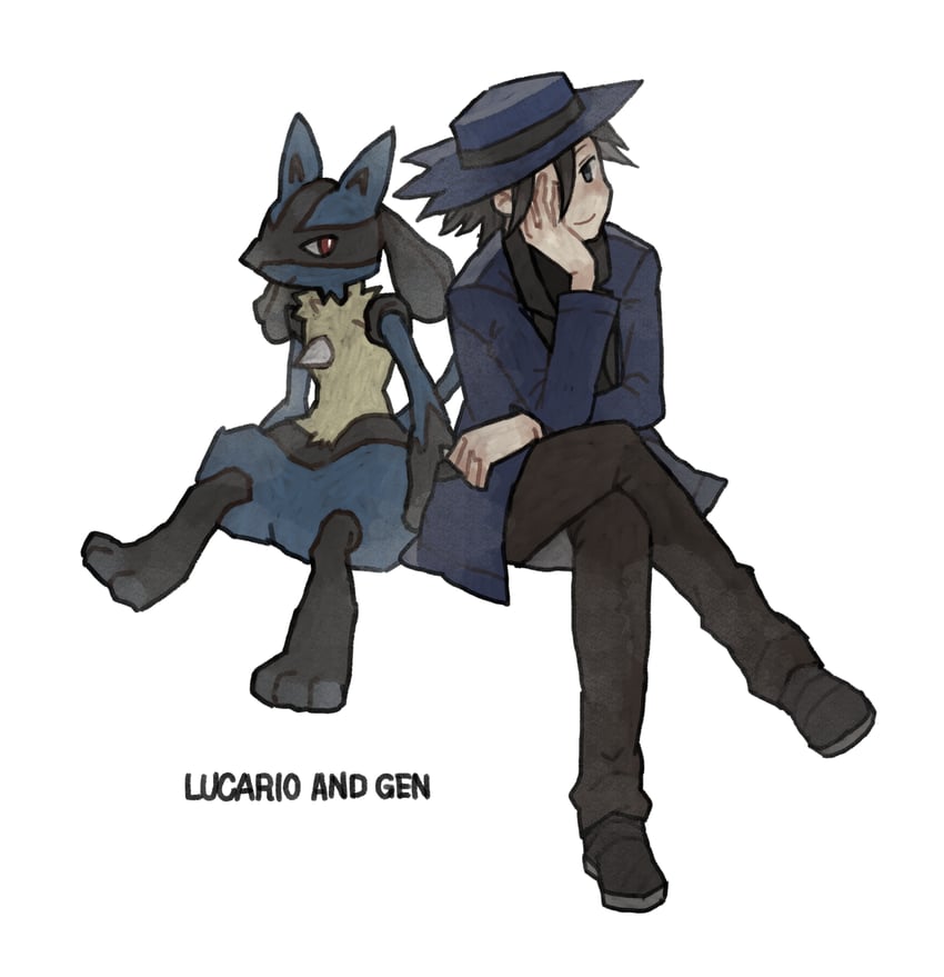 lucario and riley (pokemon and 1 more) drawn by ichi_kawa_ichi
