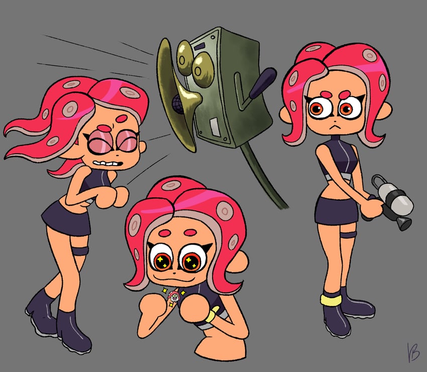 octoling player character, octoling girl, agent 8, and commander tartar (splatoon and 2 more) drawn by roxlyn166