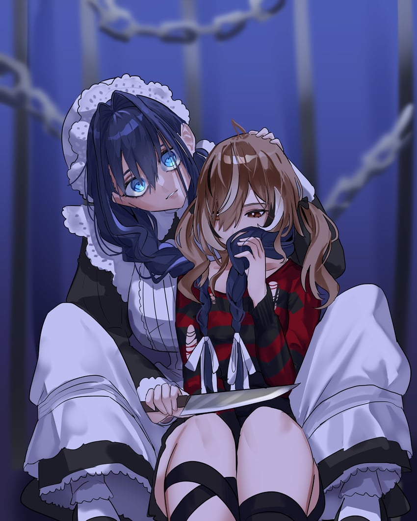 ouro kronii and nanashi mumei (hololive and 1 more) drawn by daaku_(koizumi_arata)