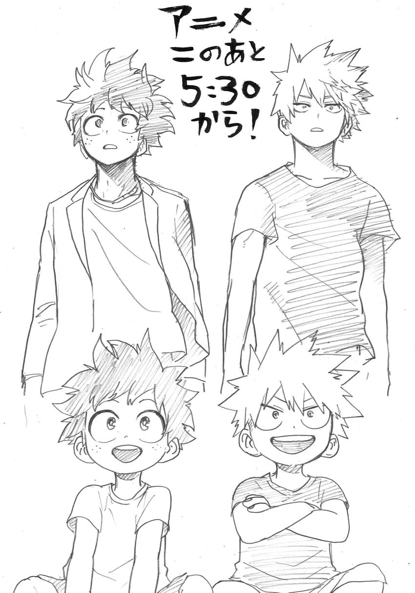 midoriya izuku and bakugou katsuki (boku no hero academia) drawn by horikoshi_kouhei
