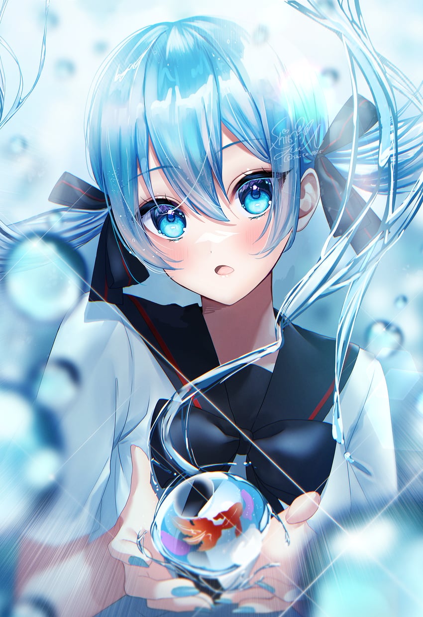 hatsune miku and bottle miku (vocaloid) drawn by yuuyu_(moco20111115)