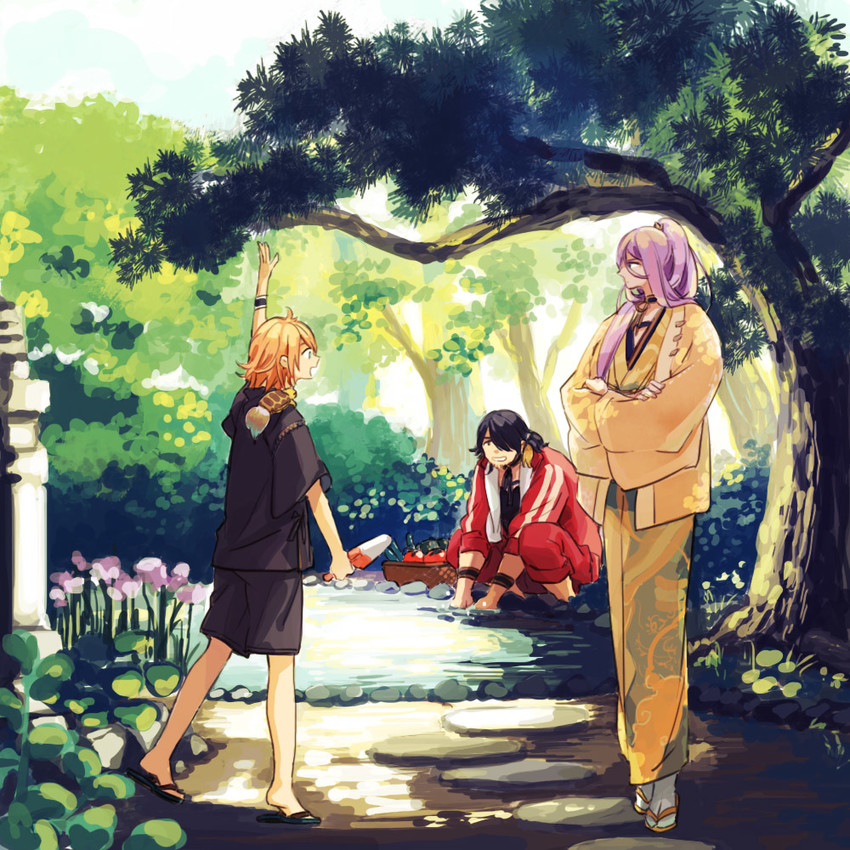 urashima kotetsu, nagasone kotetsu, hachisuka kotetsu, and kamekichi (touken ranbu) drawn by iwashi_(niboshiten)