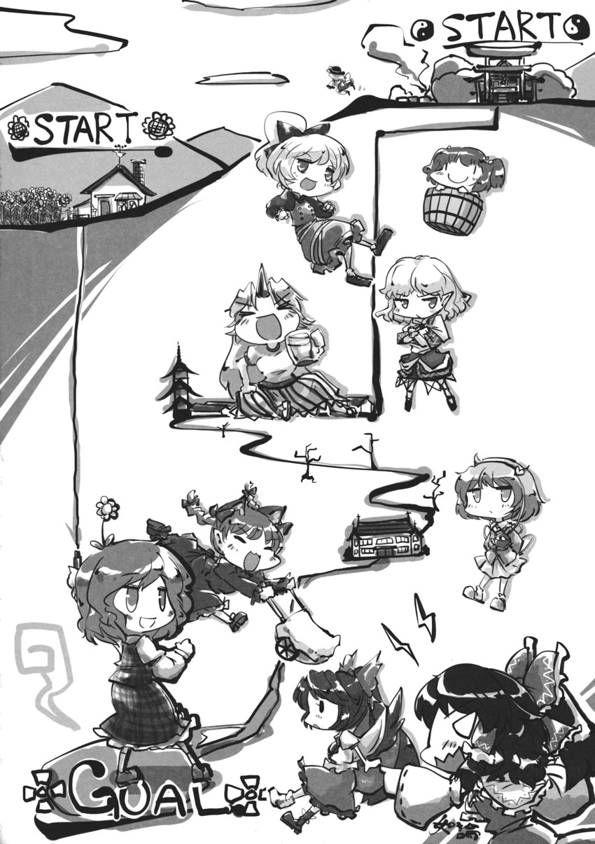 hakurei reimu, komeiji koishi, komeiji satori, kaenbyou rin, reiuji utsuho, and 5 more (touhou) drawn by yuzu_momo