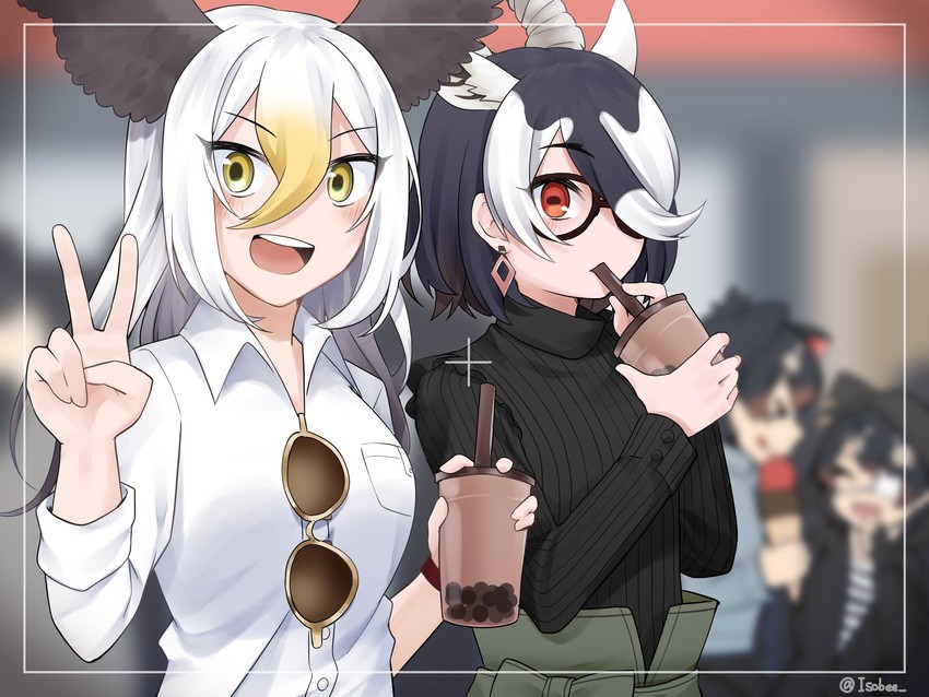 australian devil, bald eagle, tasmanian devil, and blackbuck (kemono friends and 1 more) drawn by isobee