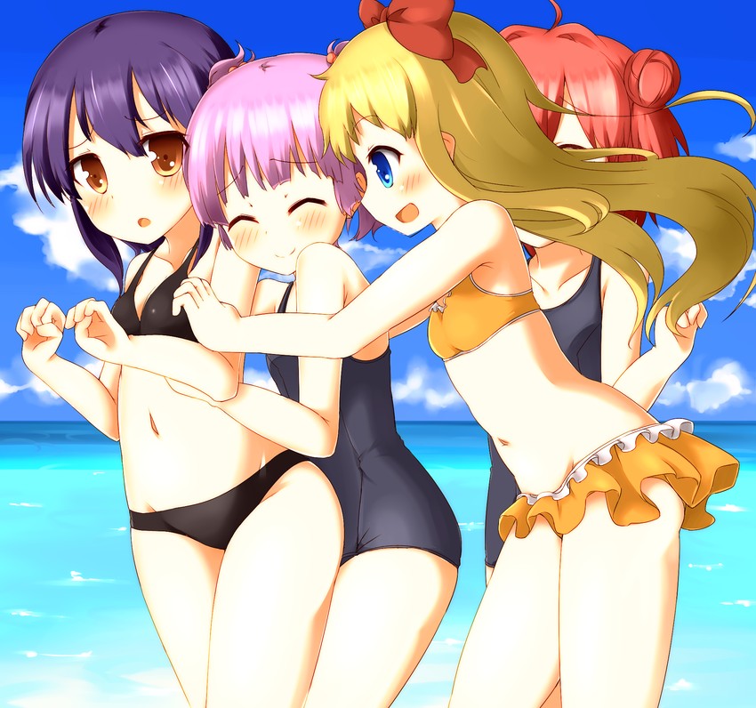 toshinou kyouko, akaza akari, funami yui, and yoshikawa chinatsu (yuruyuri) drawn by faubynet