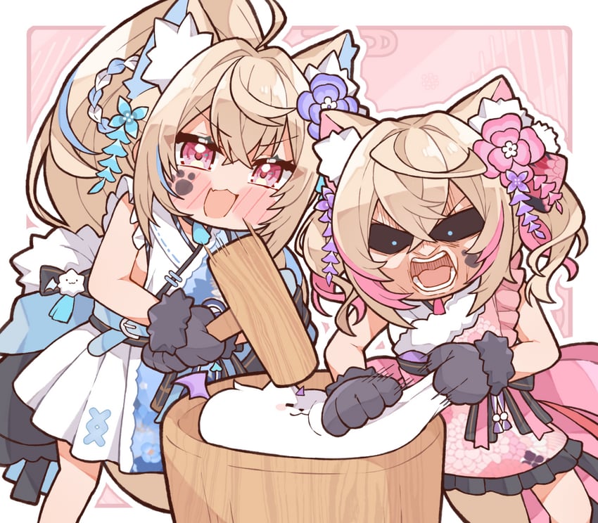 fuwawa abyssgard, mococo abyssgard, and perroccino (hololive and 1 more) drawn by kukie-nyan