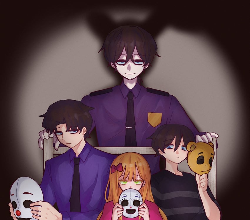 william afton, springtrap, circus baby, michael afton, crying child, and 3 more (five nights at freddy's and 2 more) drawn by hiji_(hijichan)