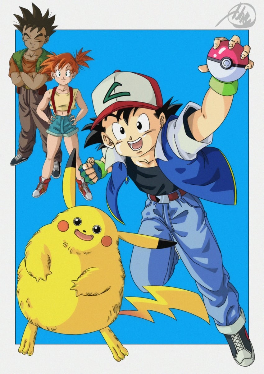 pikachu, ash ketchum, misty, and brock (pokemon) drawn by kakeru_(dbskakeru)