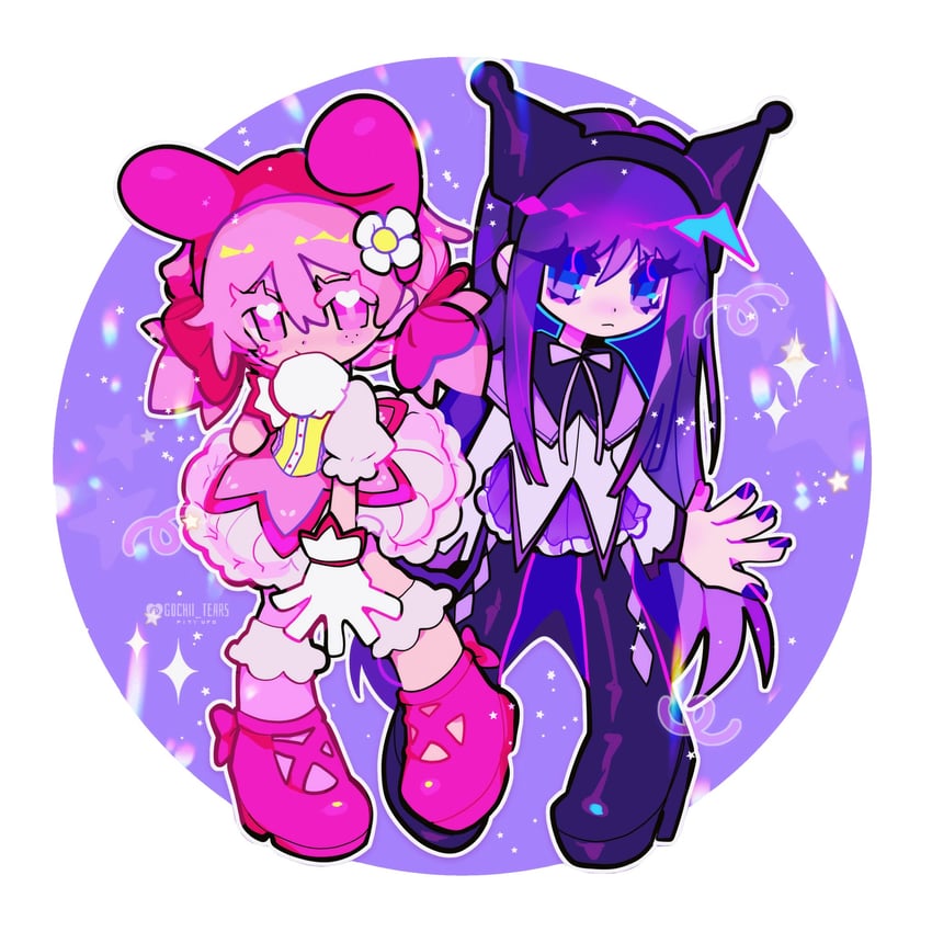 akemi homura, kaname madoka, my melody, and kuromi (mahou shoujo madoka magica and 2 more) drawn by gochii_tears