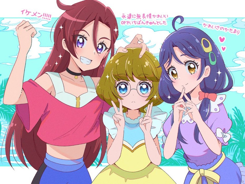 suzumura sango, takizawa asuka, and ichinose minori (precure and 1 more) drawn by juugoya_neko