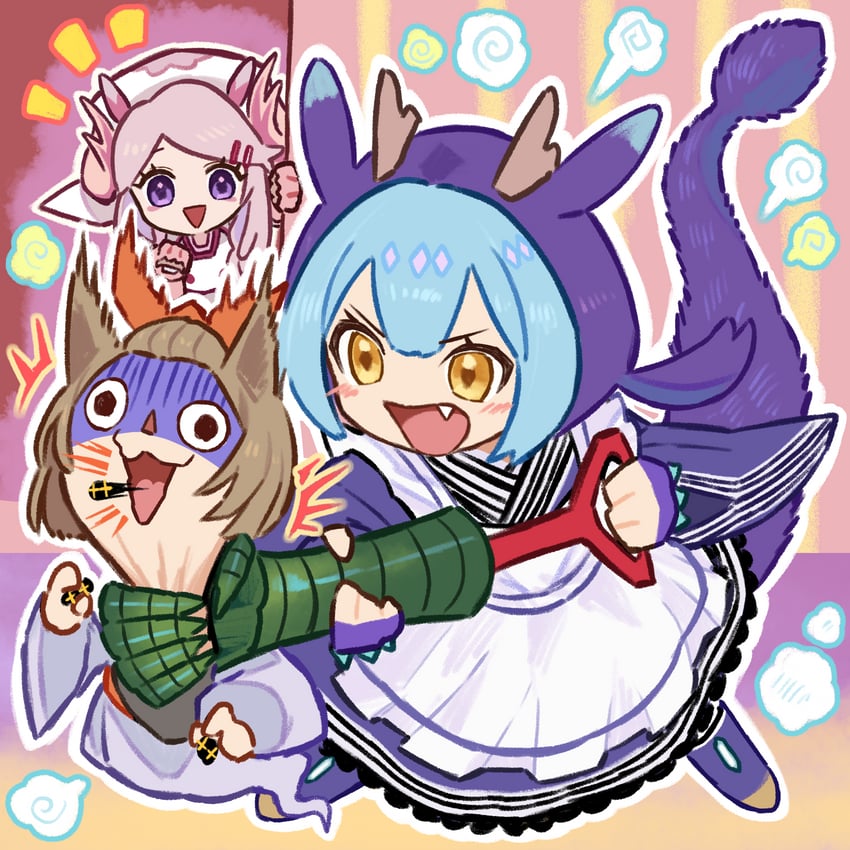 laundry dragonmaid, nurse dragonmaid, ash blossom & joyous spring, called by the grave, and maxx c (yu-gi-oh!) drawn by hucydin