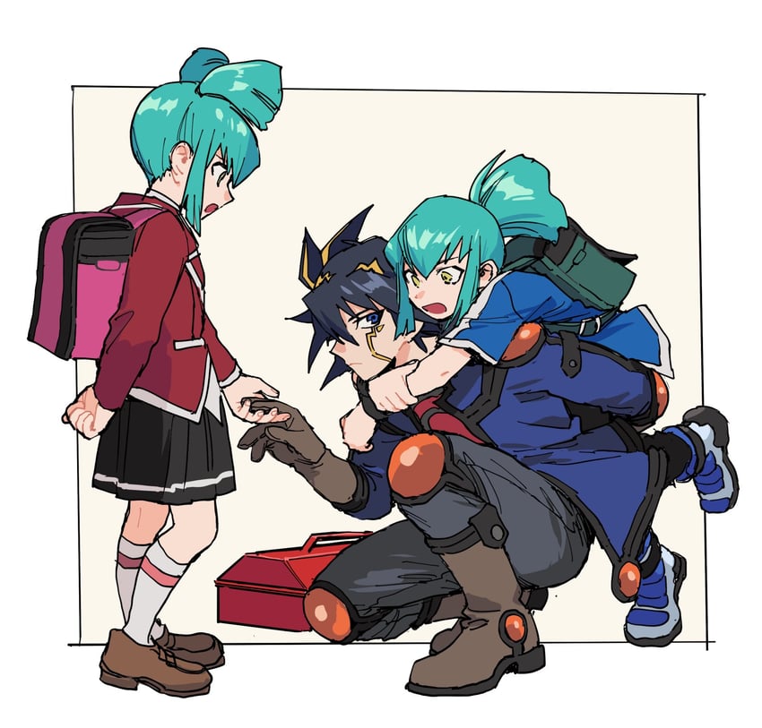 fudo yusei, luca, and lua (yu-gi-oh! and 1 more) drawn by abaraya