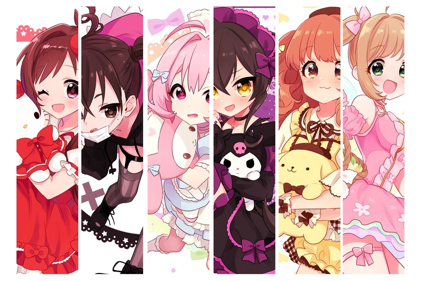 yumemi riamu, sunazuka akira, moroboshi kirari, matoba risa, hello kitty, and 7 more (idolmaster and 5 more) drawn by sukoyaka_(100hituzi)