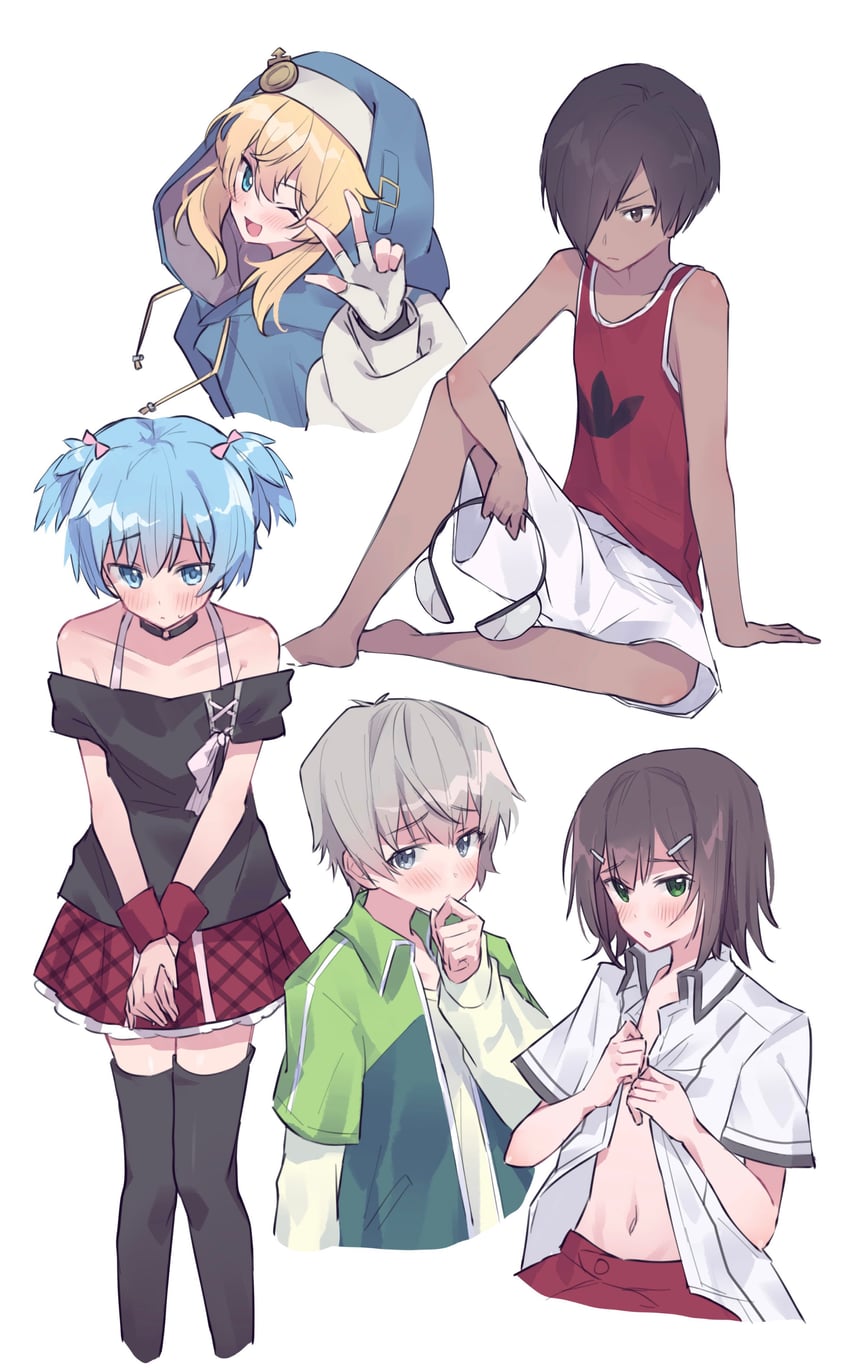 bridget, kinoshita hideyoshi, shiota nagisa, ikezawa kazuma, and totsuka saika (guilty gear and 5 more) drawn by oshioganen