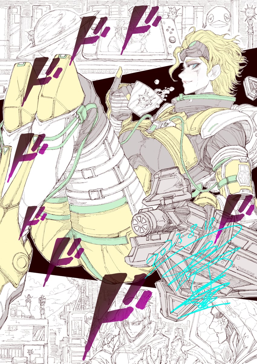 dio brando, wraith, octane, valkyrie, korok, and 5 more (jojo no kimyou na bouken and 3 more) drawn by jun_wu_mo
