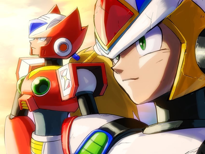 zero, x, and second armor x (mega man and 2 more) drawn by hoshi_mikan