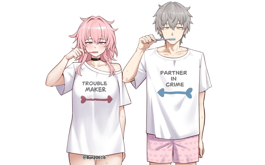 trailblazer, march 7th, and caelus (honkai and 1 more) drawn by bonz_(bonz0616)