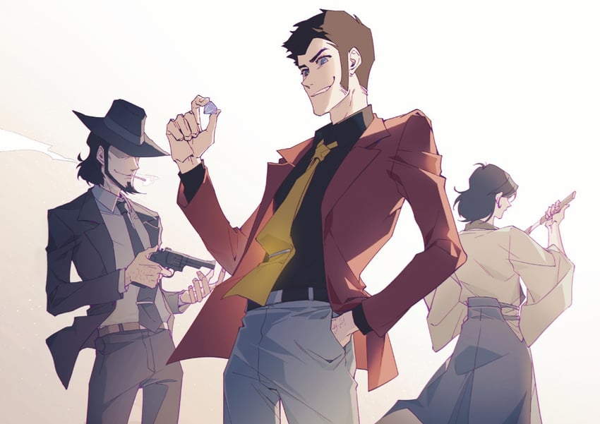 arsene lupin iii, jigen daisuke, and ishikawa goemon xiii (lupin iii) drawn by asam