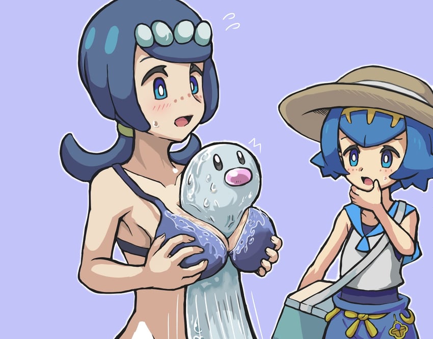 lana, lana's mother, and wiglett (pokemon and 1 more) drawn by takamame