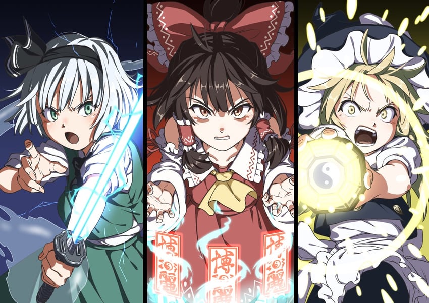 hakurei reimu, kirisame marisa, and konpaku youmu (touhou) drawn by inuno_rakugaki