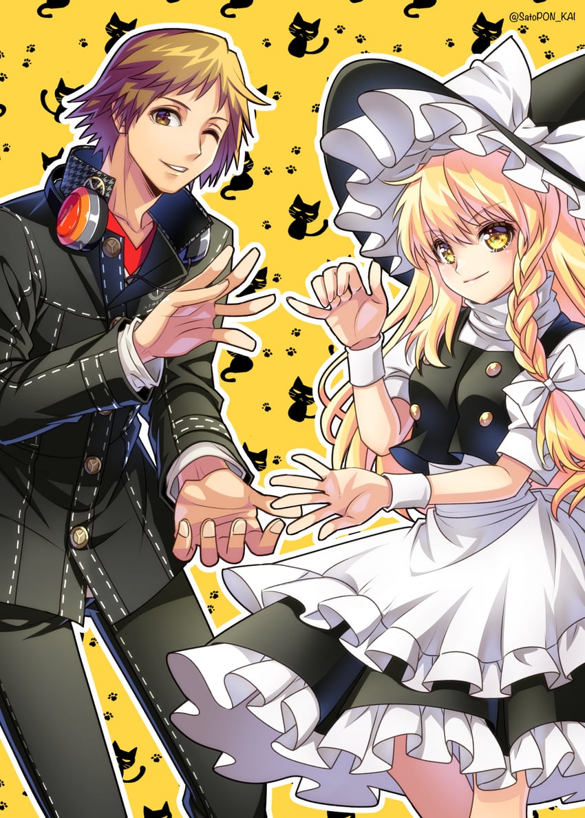 kirisame marisa and hanamura yousuke (touhou and 2 more) drawn by sato-pon