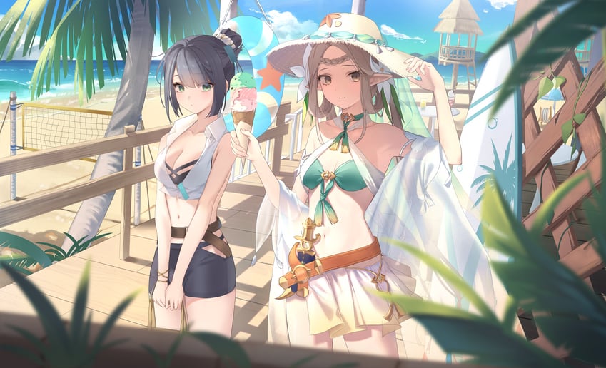 iseria, alexa, summer's disciple alexa, and summertime iseria (epic seven) drawn by aekun_cben