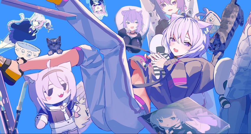nekomata okayu, onigirya, and temari (hololive) drawn by susukawa_(susucawa)