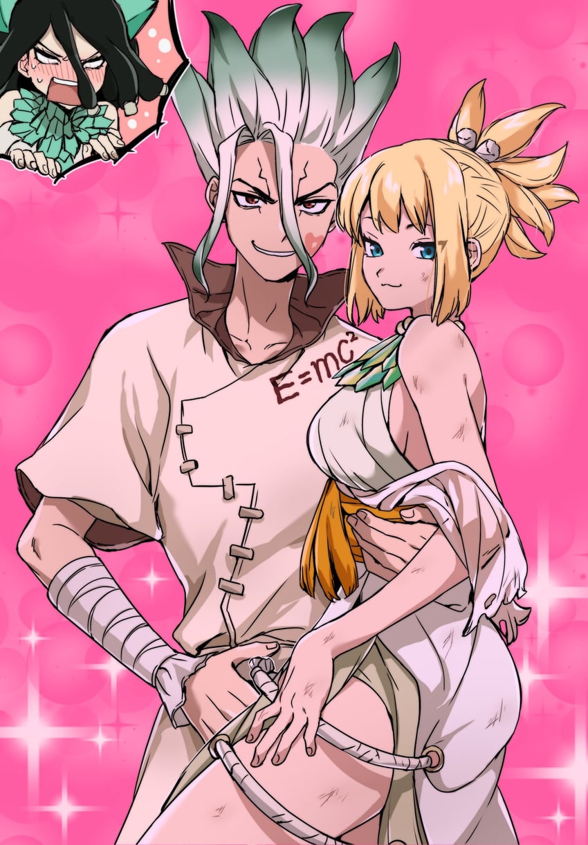 kohaku, ishigami senkuu, and kirisame (dr. stone) drawn by izumi_whale
