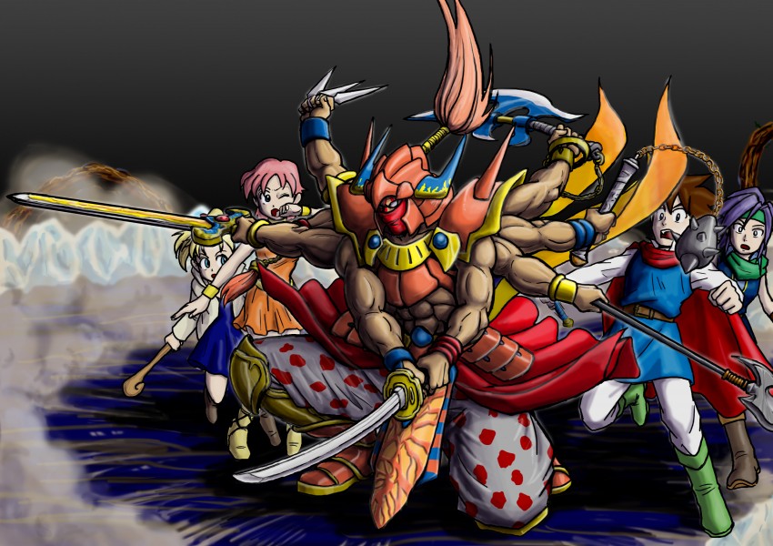 lenna charlotte tycoon, faris scherwiz, bartz klauser, krile mayer baldesion, and gilgamesh (final fantasy and 1 more) drawn by uchiyan-uchizum