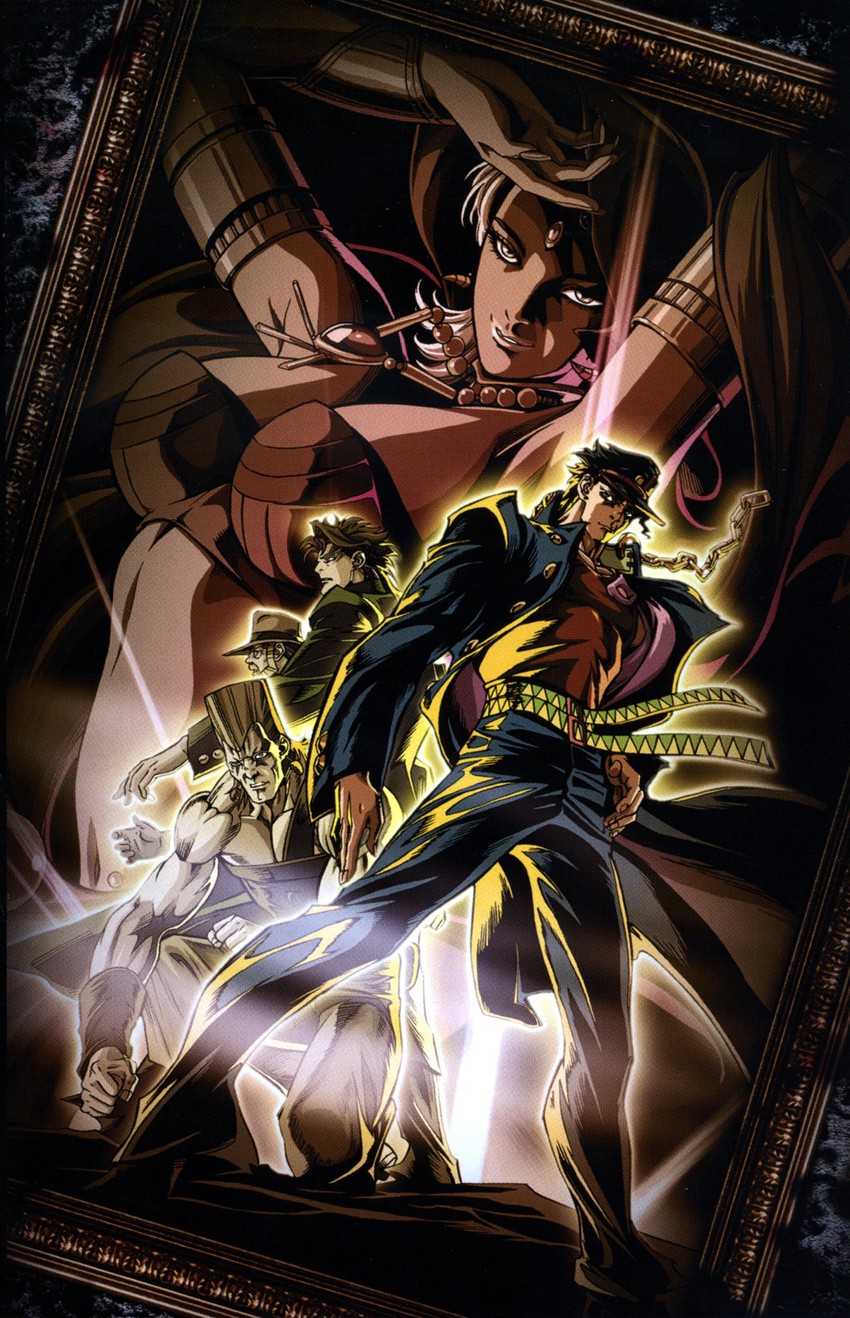 joseph joestar, kujo jotaro, kakyoin noriaki, jean pierre polnareff, and enya geil (jojo no kimyou na bouken and 1 more)