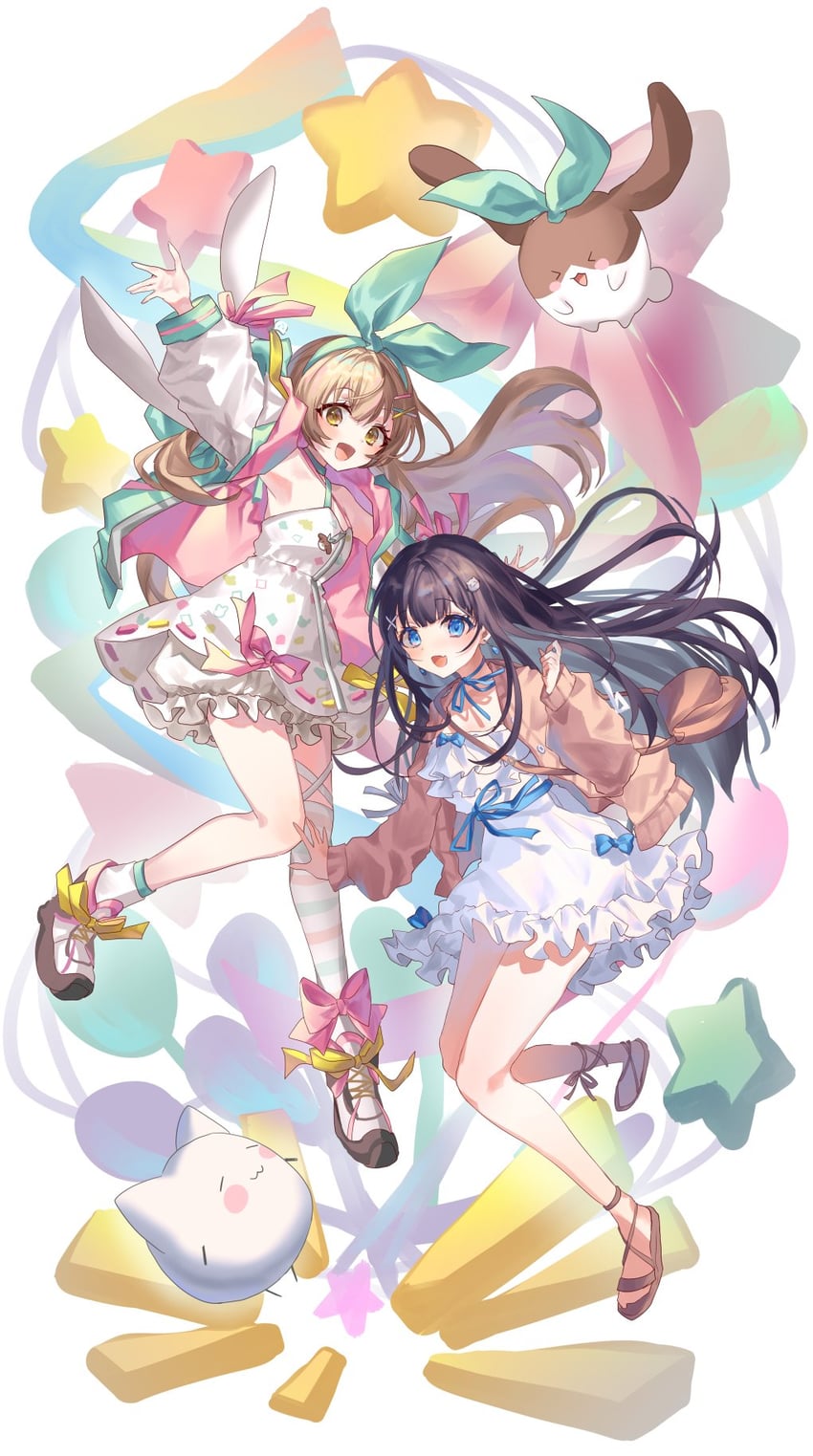 nanahira, bebe, and nayuta (indie virtual youtuber and 2 more) drawn by por_(_por_tt)