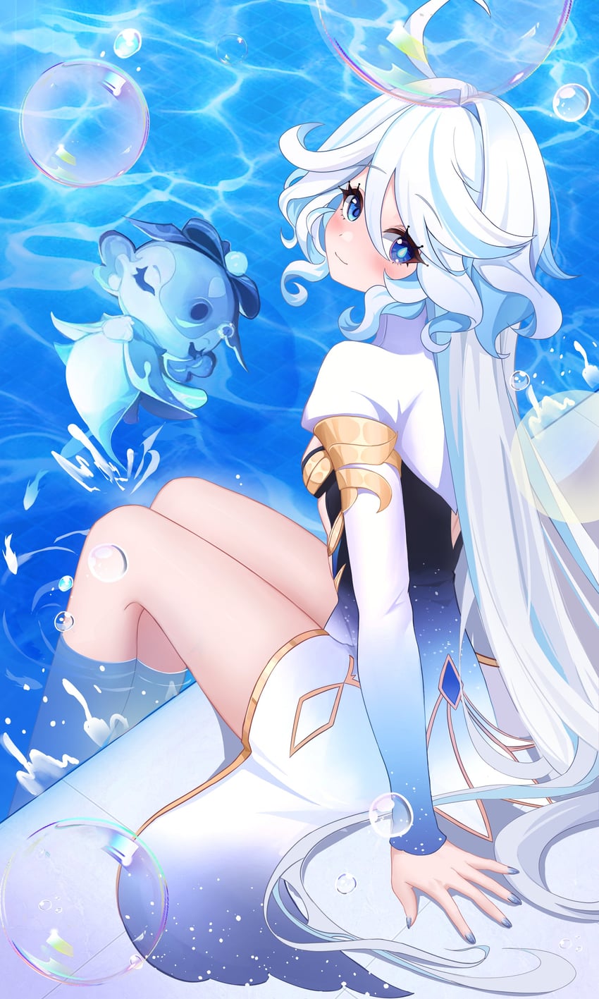focalors and surintendante chevalmarin (genshin impact) drawn by lml