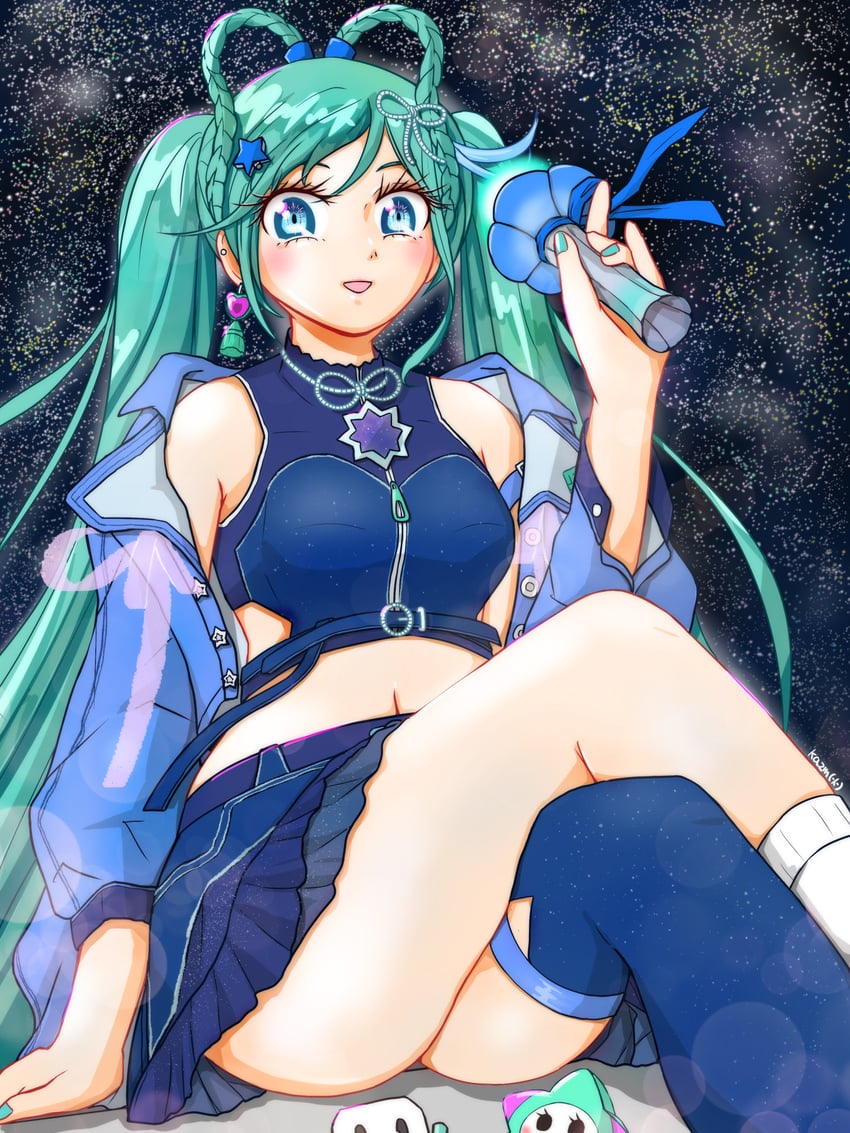 hatsune miku and magical mirai miku (vocaloid and 1 more) drawn by kazm00
