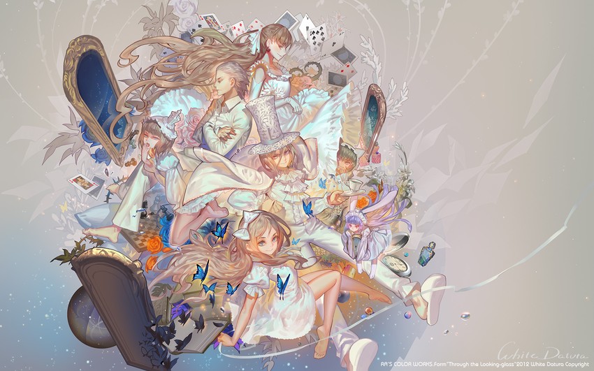 alice, white rabbit, and mad hatter (alice's adventures in wonderland) drawn by alphonse_(white_datura)