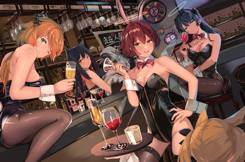 texas, exusiai, mostima, sora, croissant, and 1 more (arknights) drawn by auguste
