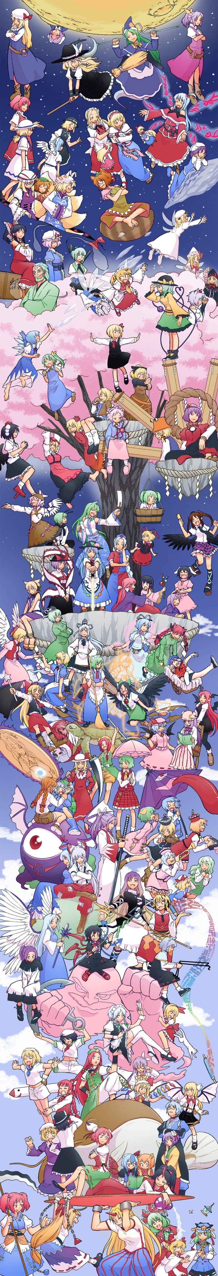 hakurei reimu, kirisame marisa, remilia scarlet, flandre scarlet, izayoi sakuya, and 117 more (touhou) drawn by fuuzasa
