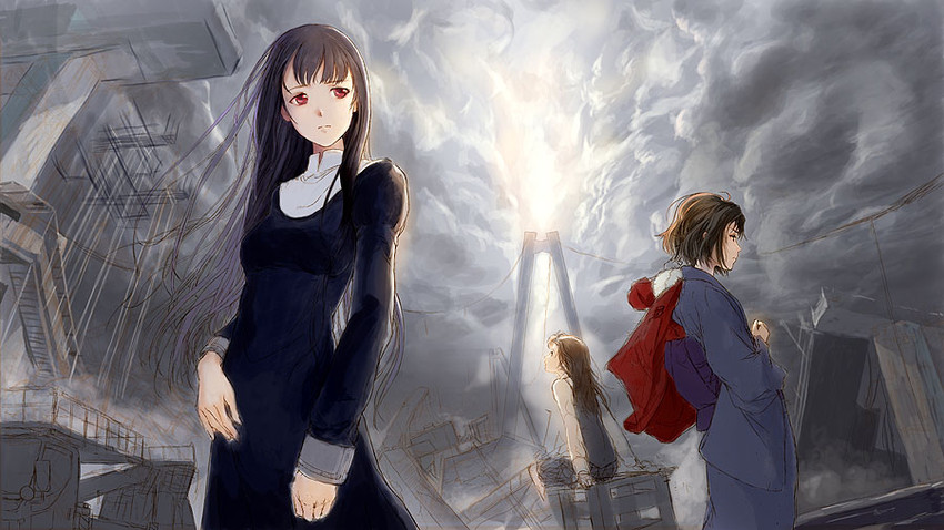 ryougi shiki, asagami fujino, and kokutou azaka (kara no kyoukai) drawn by shiika_sadamasa