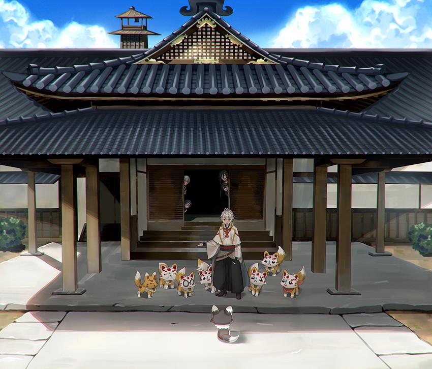 tsurumaru kuninaga, izumi-no-kami kanesada, horikawa kunihiro, yagen toushirou, konnosuke, and 2 more (touken ranbu and 1 more) drawn by houhou_(black_lack)