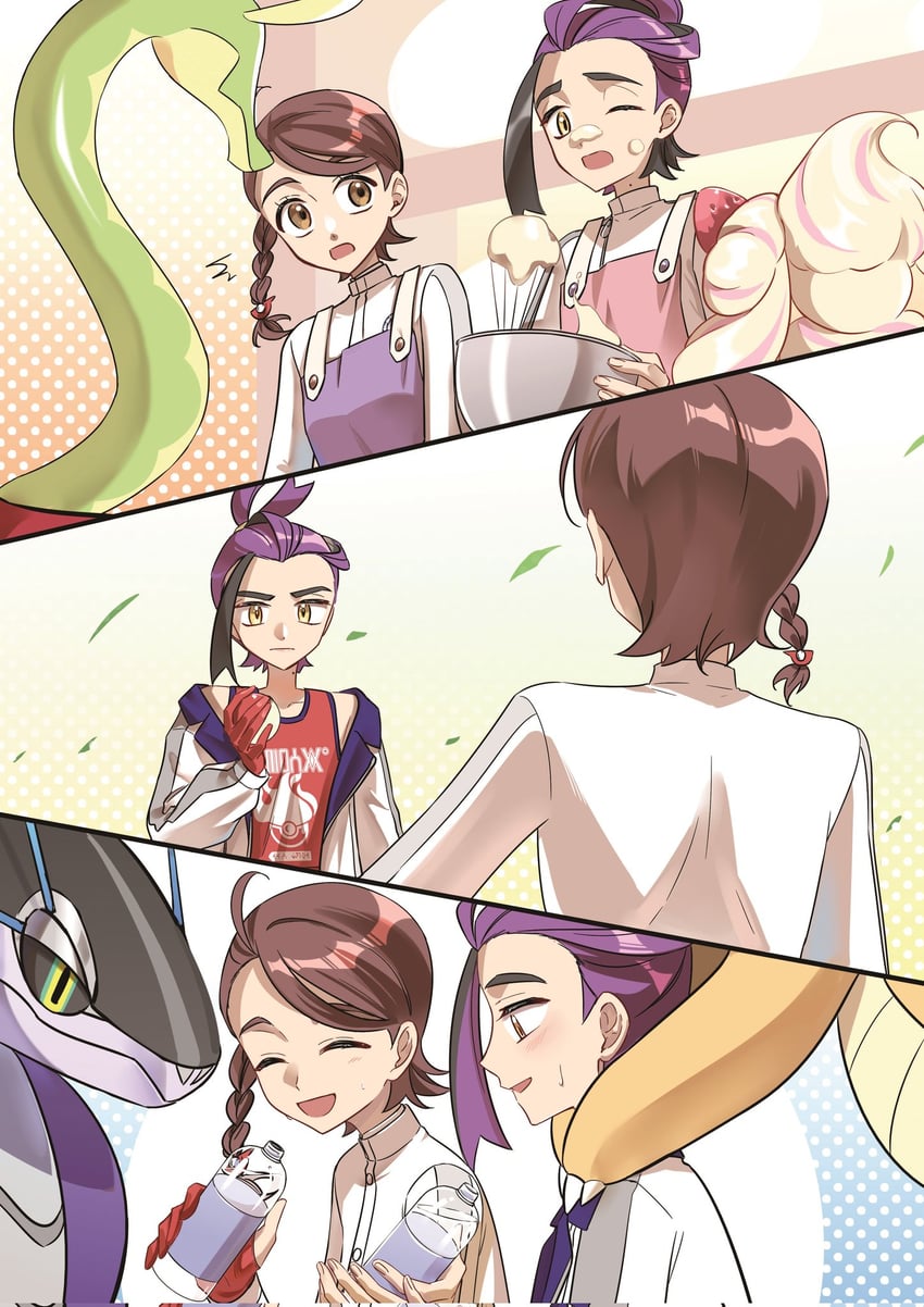 kieran, juliana, dragonite, alcremie, miraidon, and 1 more (pokemon and 1 more) drawn by xiaxiania
