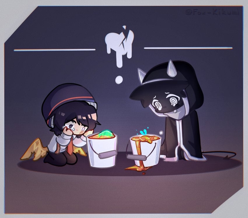 quackity, badboyhalo, slimecicle, and skeppy (minecraft youtube and 1 more) drawn by fox_kikumi