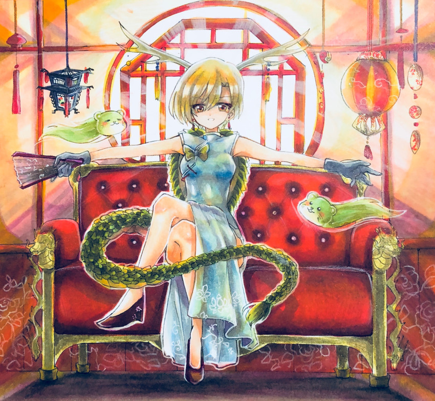 kicchou yachie and otter spirit (touhou) drawn by hisako_(6anmbblfnjueeff)