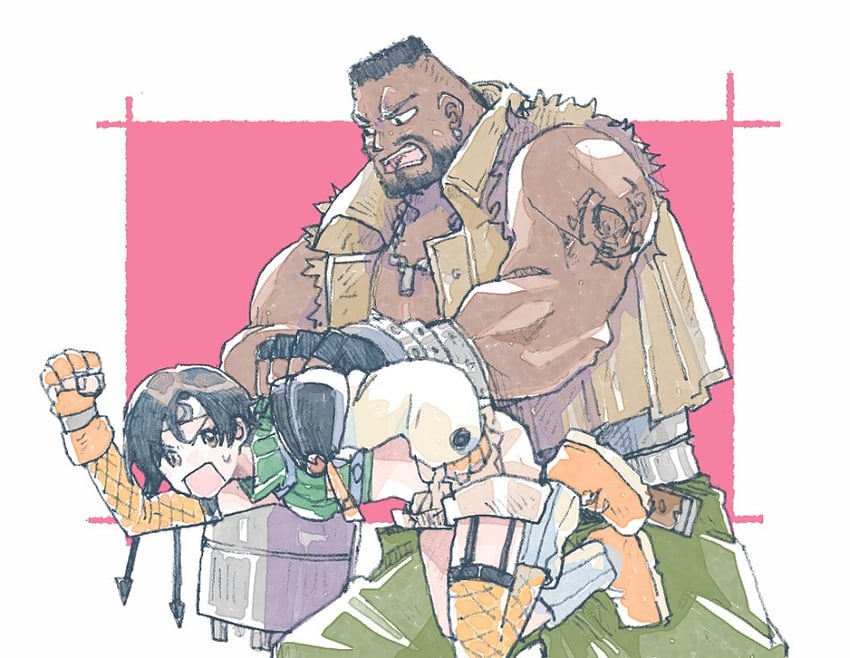 yuffie kisaragi and barret wallace (final fantasy and 1 more) drawn by michibata_65